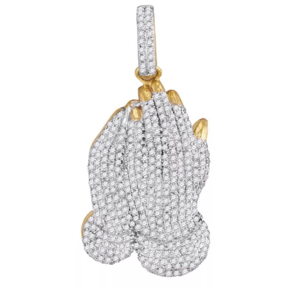 10kt Diamond Praying Hands Charm Pendant 1-1/6 CTW